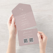 Boho Chic Stoffig Roos Roze Dual QR Code Bruiloft All In One Uitnodiging (Afscheurbaar)