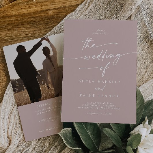 Boho chic stoffig Roos roze foto QR code bruiloft Kaart