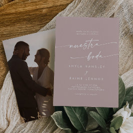 Boho chic stoffig Roos roze foto Spaans bruiloft Kaart