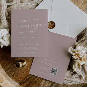 Boho Chic Stoffig Roos Roze QR Code Franse bruilof Kaart
