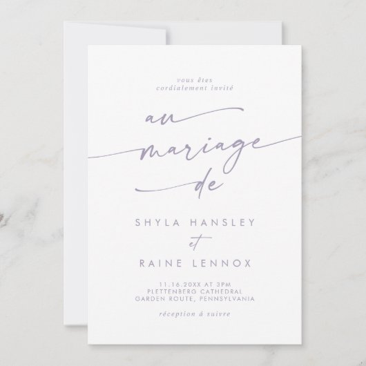 Boho chic stoffige Paarse QR code Franse bruiloft Kaart (Voorkant)