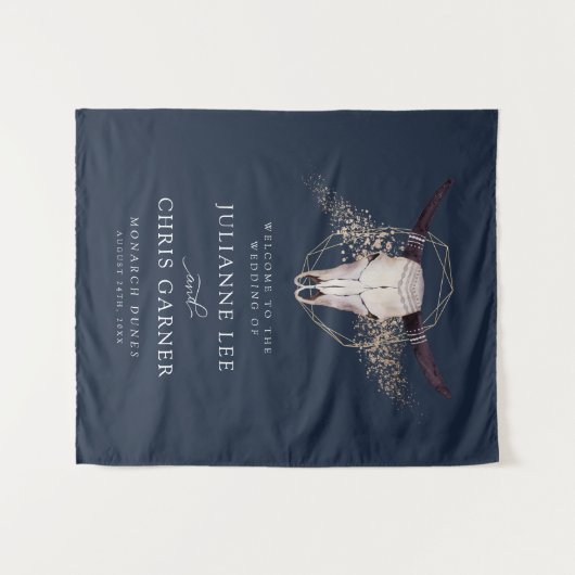 Boho Chic Stuur Schedel Trouw Uitnodiging Wandkleed (Voorkant (horizontaal))