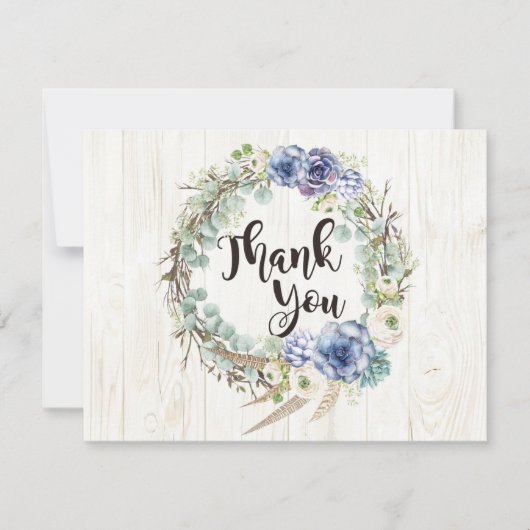 Boho chic succulent eucalyptus rustiek dank u bedankkaart (Voorkant)