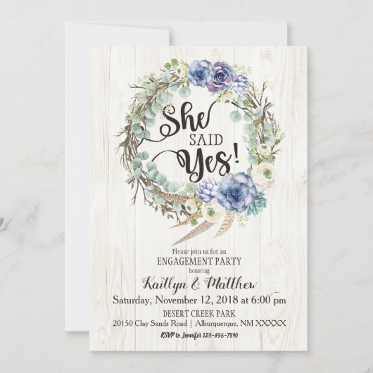 Boho Chic Succulent Eucalyptus Verlovingsfeest Kaart (Voorkant)