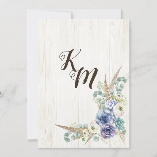 Boho Chic Succulent Eucalyptus Verlovingsfeest Kaart (Achterkant)