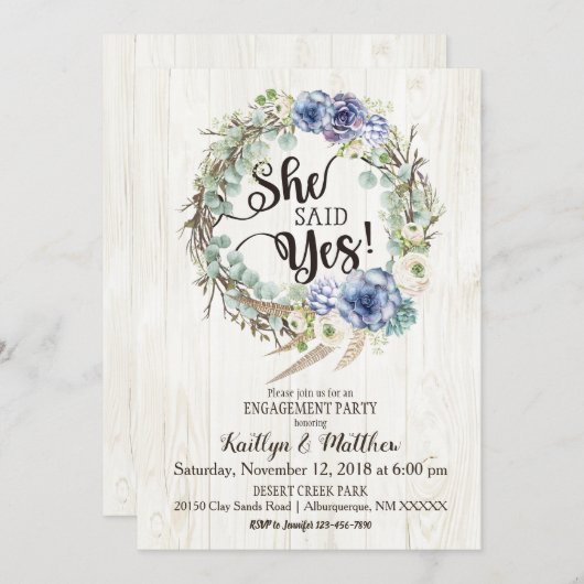 Boho Chic Succulent Eucalyptus Verlovingsfeest Kaart (Voorkant / Achterkant)