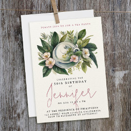 Boho Chic Tea Party Bloemen Waterverf Kalligrafie Kaart