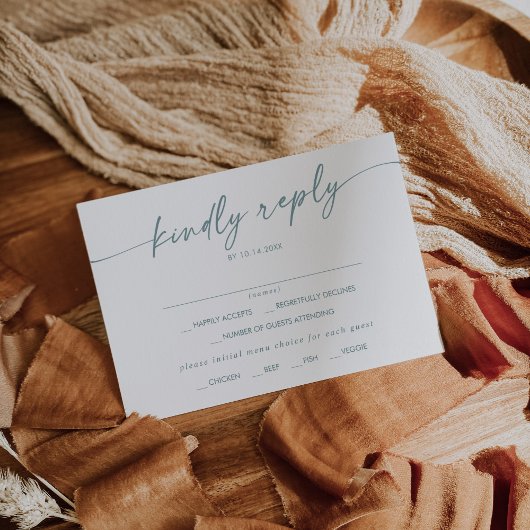 Boho Chic Teal en Witte Menukaart Keuze RSVP Kaart