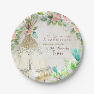 BOHO Chic Teepee Cactus Baby Girl Shower Art Papieren Bordje