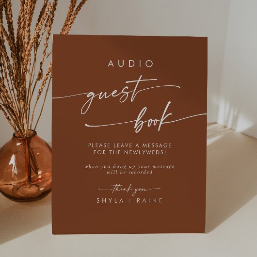 Boho Chic Terracotta Audio Guestbook Wedding Reclamebord Met Voetstuk