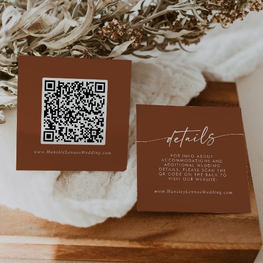 Boho chic terracotta bruiloft QR-code Details Informatiekaartje