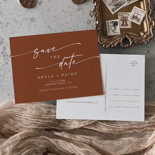 Boho Chic Terracotta Bruiloft Save the Date Uitnodiging Briefkaart