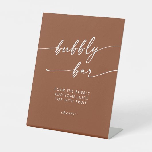 Boho Chic Terracotta Bubbly Bar Huwelijk Reclamebord Met Voetstuk (Voorkant)