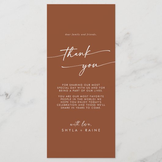 Boho chic terracotta dank u plaats kaart (Voorkant)