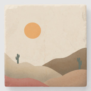 Boho Chic Terracotta Desert Cactus Monogram Stenen Onderzetter