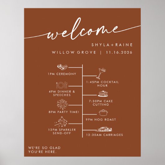 Boho Chic Terracotta DIY Wedding Welkom Tijdlijn Poster (Voorkant)