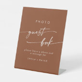 Boho Chic Terracotta foto gastenboek bruiloft Reclamebord Met Voetstuk (Voorkant)