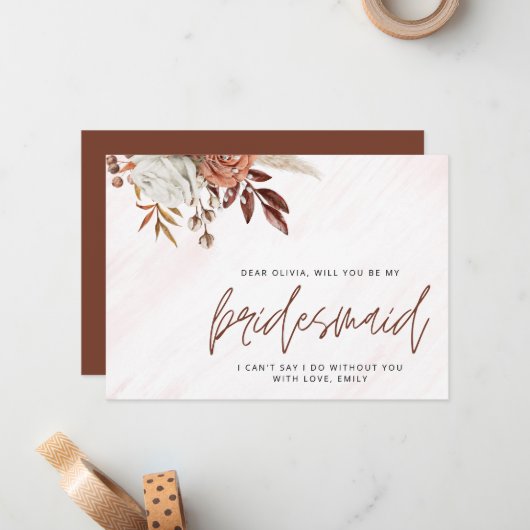 Boho Chic Terracotta Herfst bruidsmeisje voorstel Notitiekaartje (Voorkant / Achterkant in situ)
