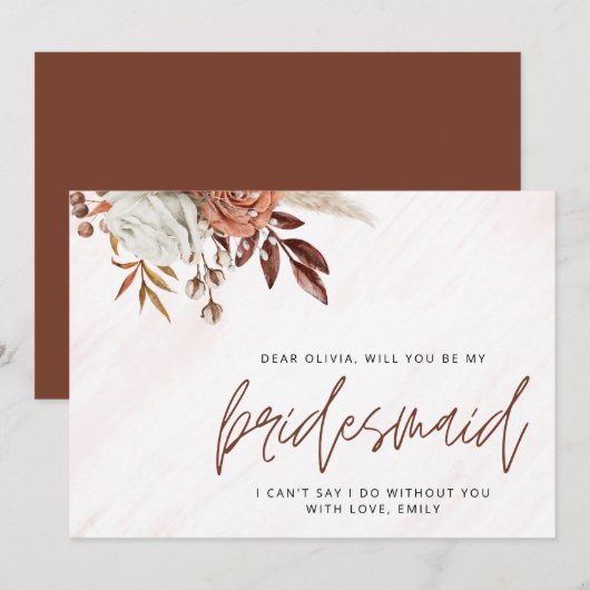 Boho Chic Terracotta Herfst bruidsmeisje voorstel Notitiekaartje (Voorkant / Achterkant)