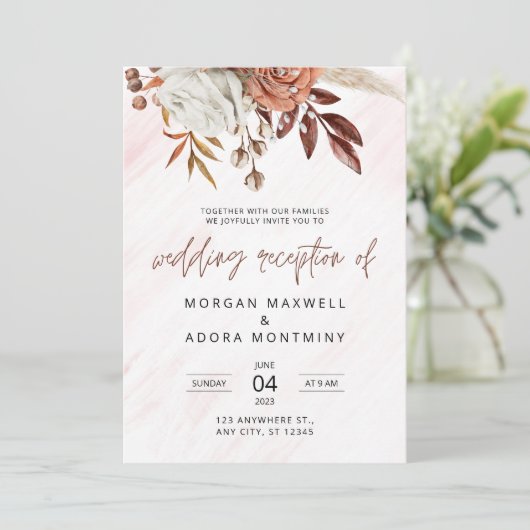 Boho Chic Terracotta Herfst Bruiloftsreceptie Alle Kaart (Staand voorkant)