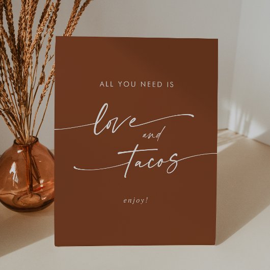Boho Chic Terracotta Love Taco Bar Trouwen Reclamebord Met Voetstuk