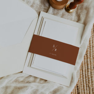 Boho chic terracotta monogram bruiloft uitnodigingen wikkel