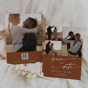 Boho Chic Terracotta Multi Foto QR Code Save The Date