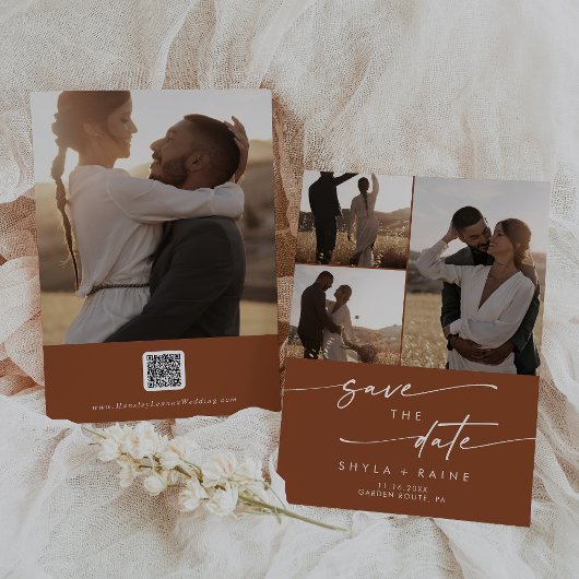 Boho Chic Terracotta Multi Foto QR Code Save The Date