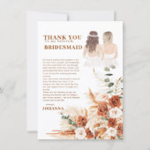 Boho Chic Terracotta Pampas Bridesmaid Thank You Bedankkaart (Voorkant)