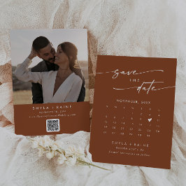 Boho Chic Terracotta QR Code Fotokalender Save The Date
