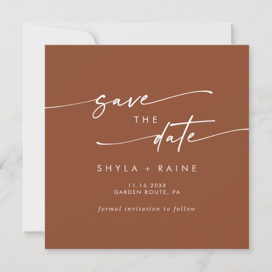 Boho Chic Terracotta Square Foto Terug Save The Date (Voorkant)