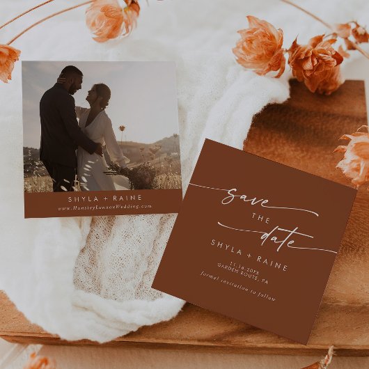Boho Chic Terracotta Square Foto Terug Save The Date