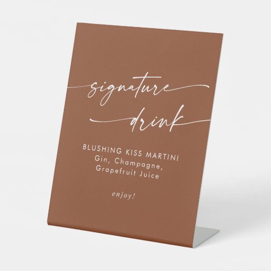 Boho Chic Terracotta Wedding Signature Drink Reclamebord Met Voetstuk (Voorkant)