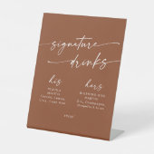 Boho Chic Terracotta Wedding Signature Drinken Reclamebord Met Voetstuk (Voorkant)