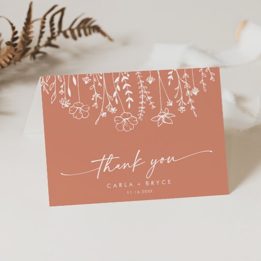 Boho Chic Terracotta Wildflower Folded Wedding Bedankkaart
