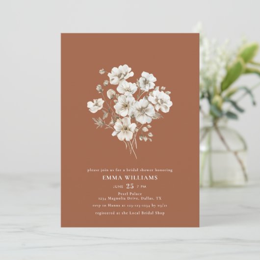 Boho Chic Terracotta Wildflower Vrijgezellenfeest Kaart (Staand voorkant)