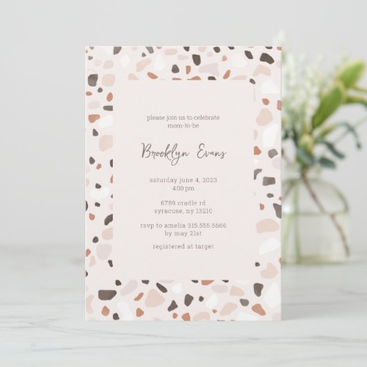 Boho Chic Terrazzo Baby shower Invitation Kaart (Staand voorkant)