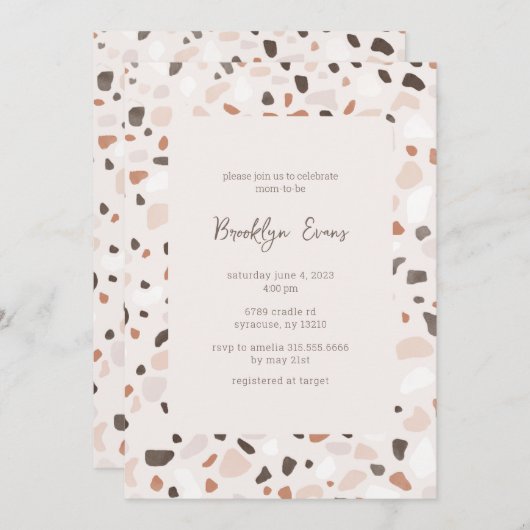 Boho Chic Terrazzo Baby shower Invitation Kaart (Voorkant / Achterkant)