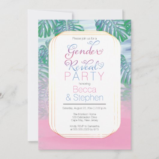 Boho Chic Tropical Beach Waterverf Gender onthulli Kaart (Voorkant)