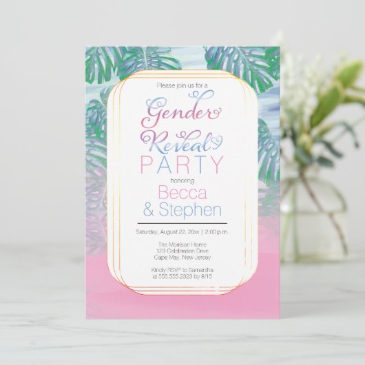 Boho Chic Tropical Beach Waterverf Gender onthulli Kaart (Staand voorkant)