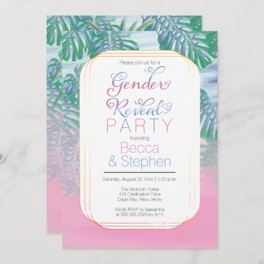 Boho Chic Tropical Beach Waterverf Gender onthulli Kaart (Voorkant / Achterkant)