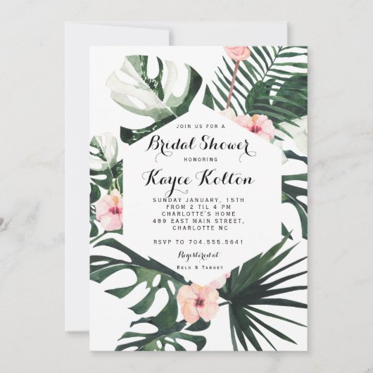 Boho Chic Tropical Bridal Shower INvitation Kaart (Voorkant)