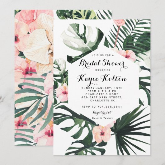Boho Chic Tropical Bridal Shower INvitation Kaart (Voorkant / Achterkant)