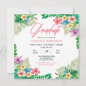 Boho Chic Tropical Hibiscus Graduation Party Kaart (Voorkant)