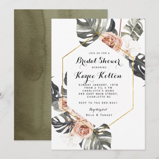 Boho Chic Tropische Bruids Douche INvitation Kaart (Voorkant / Achterkant)