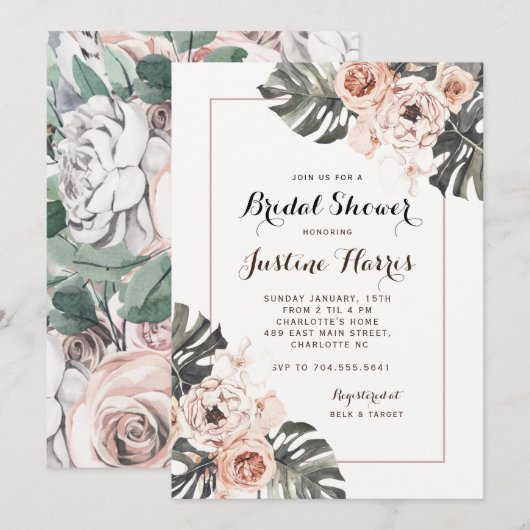 Boho Chic Tropische Bruids Douche uitnodiging (Voorkant / Achterkant)