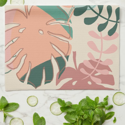 Boho Chic Tropische Monstera Plant Keuken Handdoek (Gevouwen)