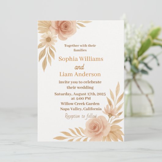 Boho Chic Trouw Uitnodiging – Bewerkbare Template (Staand voorkant)