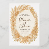 Boho Chic Trouwkaart – Pampas Gras & Palm Folie Uitnodiging (Voorkant)