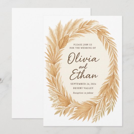 Boho Chic Trouwkaart – Pampas Gras & Palm Kaart (Voorkant / Achterkant)